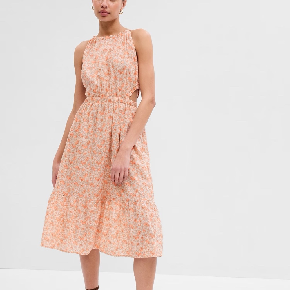GAP Poplin Halter Cutout Midi Dress